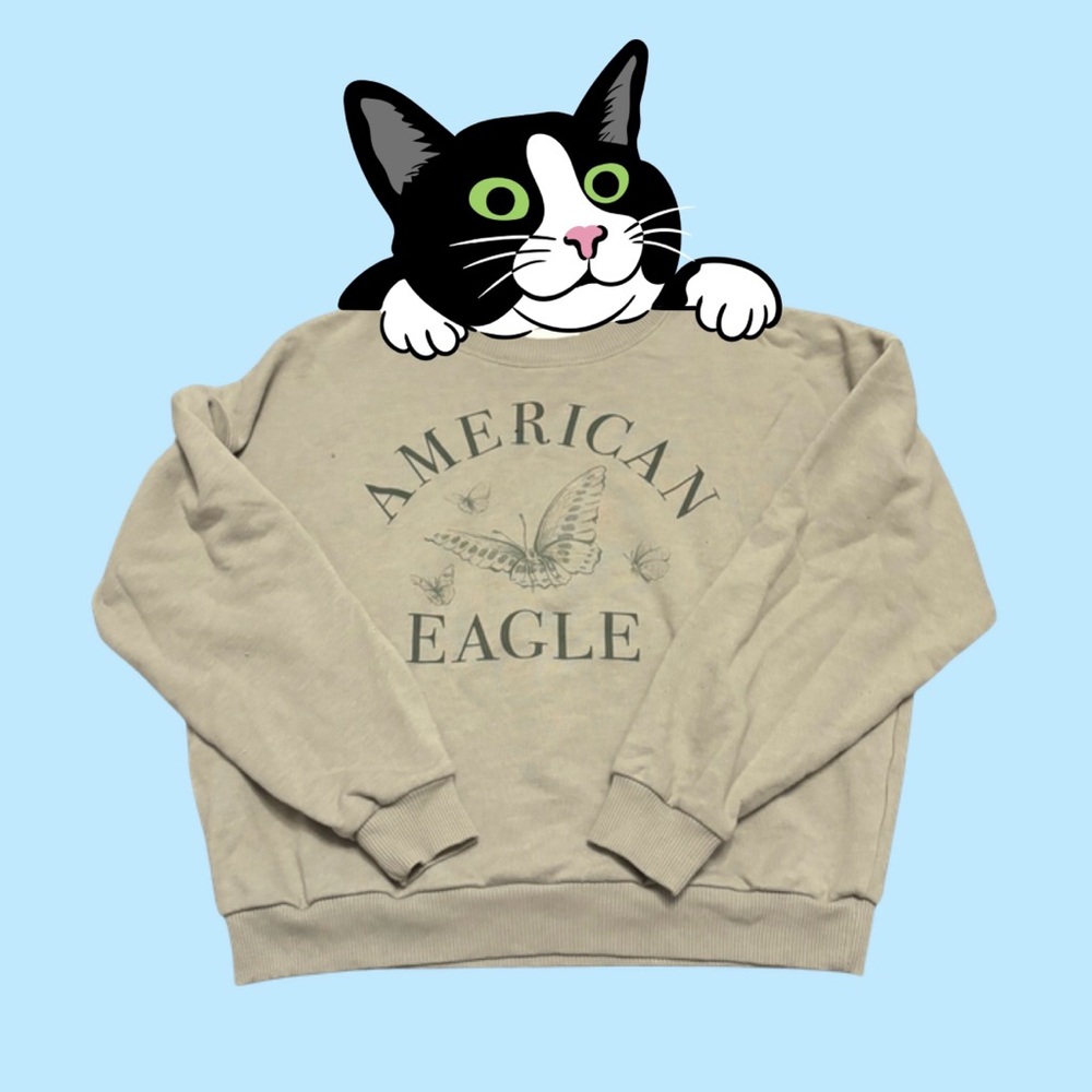 American Eagle Outfitters Neutral Beige Sweatshirt with Subtle Butterfly Print